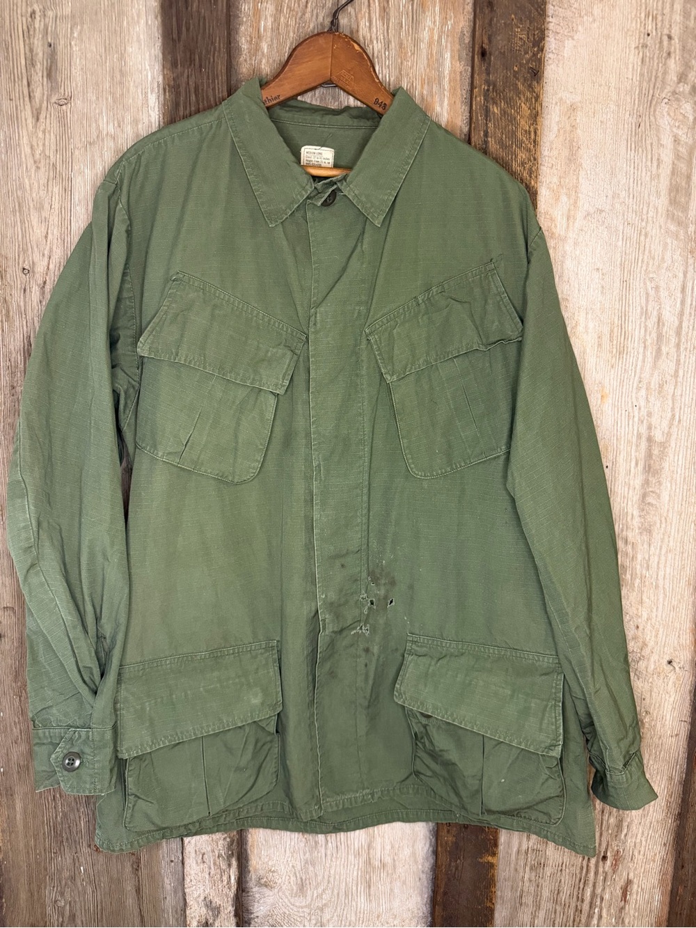 VTG 60s Distressed Vietnam Jacket Poplin OG-107 Tropical Jungle Fatigue  M/L